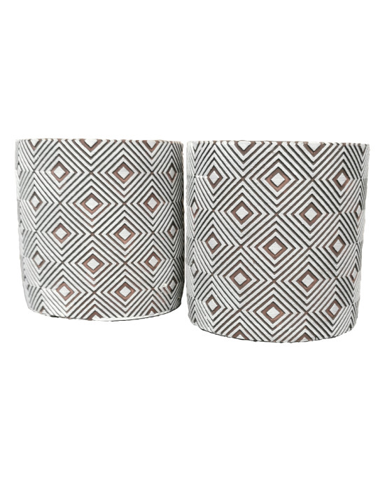Brown And White Diamond Geometric Pot
